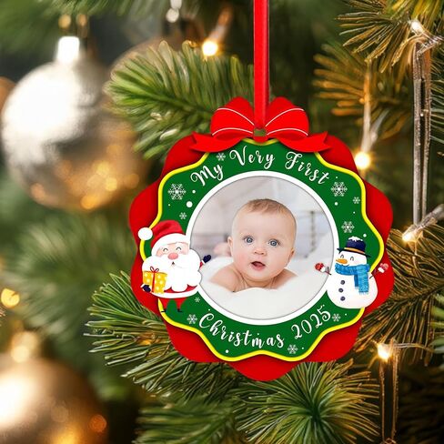SICOHOME Babys First Christmas Ornament 2025 - My Very First Christmas Picture Frame Ornament Acrylic Newborn Baby 1st Christmas Ornament Photo Frame Girl Boy for Son Daughter Grandson Granddaughter in Saudi Arabia
