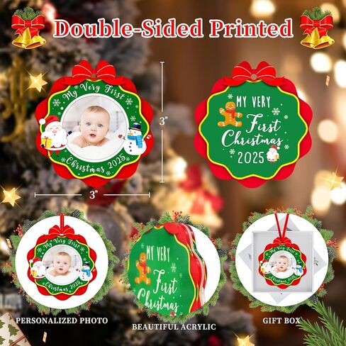 SICOHOME Babys First Christmas Ornament 2025 - My Very First Christmas Picture Frame Ornament Acrylic Newborn Baby 1st Christmas Ornament Photo Frame Girl Boy for Son Daughter Grandson Granddaughter in Saudi Arabia