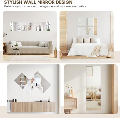 12PCS 14"x12" Home Gym Mirror, Wall Mirrors Decorative Shatterproof Self Adhesive Glass Mirror Tiles for Gym, Bedroom, Bathroom, Living Room in Saudi Arabia