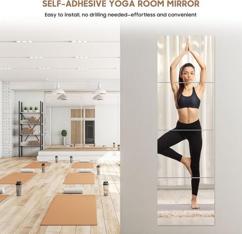 12PCS 14"x12" Home Gym Mirror, Wall Mirrors Decorative Shatterproof Self Adhesive Glass Mirror Tiles for Gym, Bedroom, Bathroom, Living Room in Saudi Arabia