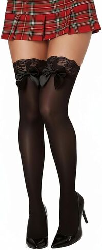 Syhood Valentine's Day Women Bow Lace Thigh High Stockings Knee High Socks Silicone Lace Top Sheer Stocking in Saudi Arabia