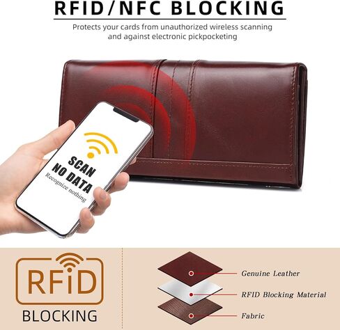 محافظ حجب RFID للنساء، محفظة جلدية طويلة للسيدات، محفظة نسائية ثنائية الطي مع جيب للعملات المعدنية، نافذة لبطاقة الهوية، قهوة in Kuwait