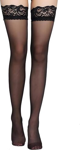 Women's Thigh High stockings Lace Top Thigh High Sheer Stockings Antiskid Silicone Ultra Shimmery Nylon Hosiery in Saudi Arabia