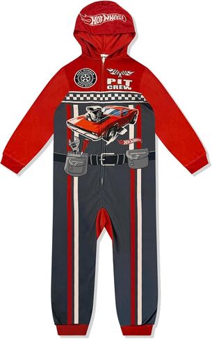 Hot Wheels Kids Onesie Pajamas - Boys Red Cars Long Sleeve Zip Up Hooded Blanket Sleeper One Piece Costume - Official License in Saudi Arabia