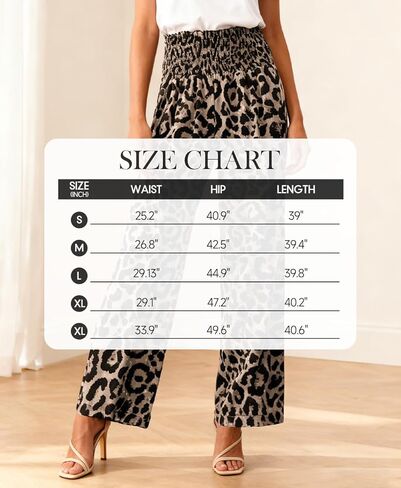 Women's Leopard Pants High Waisted Elastic Waist Wide Leg Lounge Palazzo Trousers Cheetah Print Pajamas in Saudi Arabia