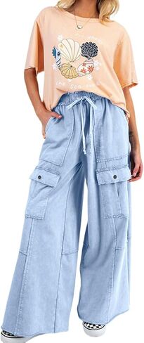 loveimgs Women 2025 Baggy High Waisted Wide Leg Cargo Pants Pockets Y2k Utility Pants Palazzo Sweatpants Slacks Trousers in Saudi Arabia