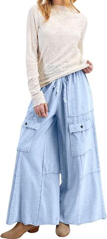 loveimgs Women 2025 Baggy High Waisted Wide Leg Cargo Pants Pockets Y2k Utility Pants Palazzo Sweatpants Slacks Trousers in Saudi Arabia
