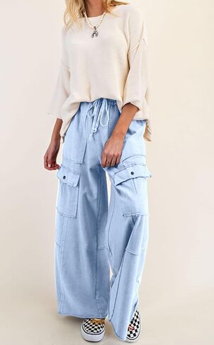 loveimgs Women 2025 Baggy High Waisted Wide Leg Cargo Pants Pockets Y2k Utility Pants Palazzo Sweatpants Slacks Trousers in Saudi Arabia