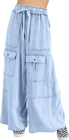 loveimgs Women 2025 Baggy High Waisted Wide Leg Cargo Pants Pockets Y2k Utility Pants Palazzo Sweatpants Slacks Trousers in Saudi Arabia
