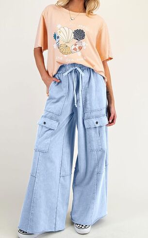 loveimgs Women 2025 Baggy High Waisted Wide Leg Cargo Pants Pockets Y2k Utility Pants Palazzo Sweatpants Slacks Trousers in Saudi Arabia