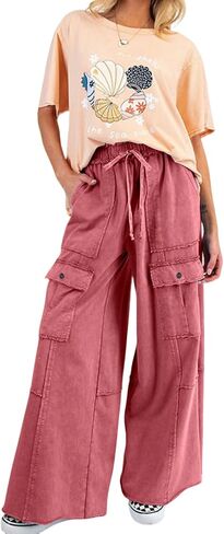 loveimgs Women 2025 Baggy High Waisted Wide Leg Cargo Pants Pockets Y2k Utility Pants Palazzo Sweatpants Slacks Trousers in Saudi Arabia