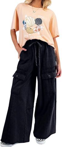 loveimgs Women 2025 Baggy High Waisted Wide Leg Cargo Pants Pockets Y2k Utility Pants Palazzo Sweatpants Slacks Trousers in Saudi Arabia