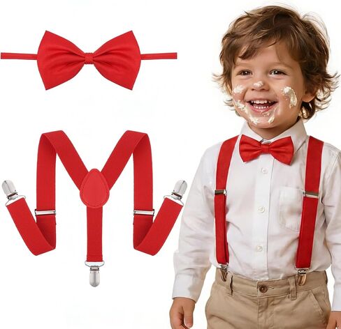 مجموعة واحدة من الحمالات الحمراء وربطة عنق للأطفال، حمالات أطفال حمراء قابلة للتعديل، مجموعة ربطات عنق للأطفال للأولاد والبنات، إكسسوارات الملابس، لحفلات أعياد الميلاد، والأداء الرسمي، وإكسسوارات الكريسماس in Kuwait