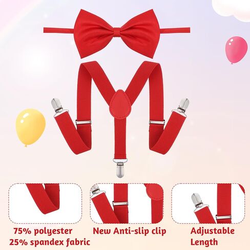 مجموعة واحدة من الحمالات الحمراء وربطة عنق للأطفال، حمالات أطفال حمراء قابلة للتعديل، مجموعة ربطات عنق للأطفال للأولاد والبنات، إكسسوارات الملابس، لحفلات أعياد الميلاد، والأداء الرسمي، وإكسسوارات الكريسماس in Kuwait
