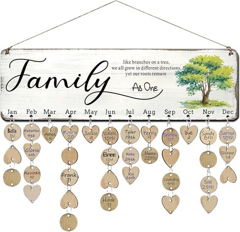 Birthday Gifts for Mom Grandma, Wooden Family Birthday Plaque Reminder Calendar Board Wall Hanging, Grandmother in Law Granny Present for Mothers Day Birthday Christmas Gift, FAMILY Sayings Pattern in Saudi Arabia