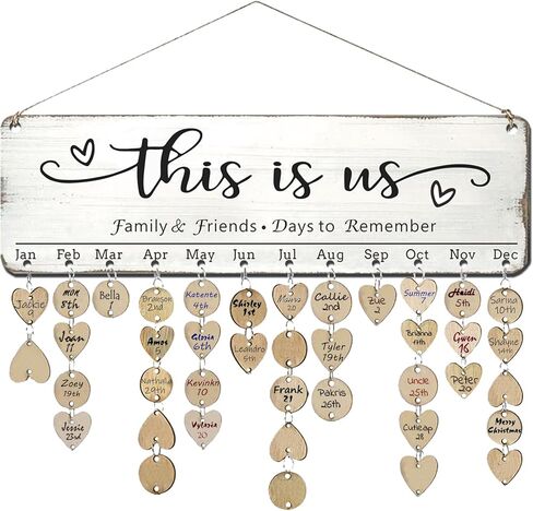 Birthday Gifts for Mom Grandma, Wooden Family Birthday Plaque Reminder Calendar Board Wall Hanging, Grandmother in Law Granny Present for Mothers Day Birthday Christmas Gift, FAMILY Sayings Pattern in Saudi Arabia