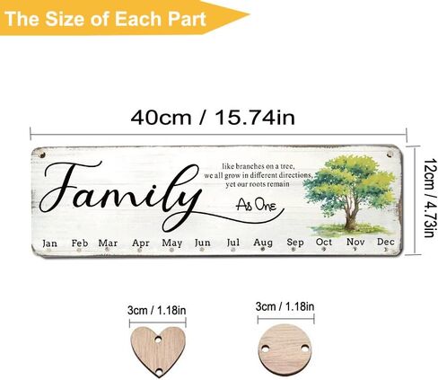 Birthday Gifts for Mom Grandma, Wooden Family Birthday Plaque Reminder Calendar Board Wall Hanging, Grandmother in Law Granny Present for Mothers Day Birthday Christmas Gift, FAMILY Sayings Pattern in Saudi Arabia