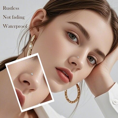 Hypoallergenic 316L Surgical Steel Nose Studs 20G Nose Rings Studs 14K Gold Filled/Silver L Shaped Nose Stud CZ/Heart/Star/Ball Nose Nostrial Piercing Jewelry for Women in Saudi Arabia