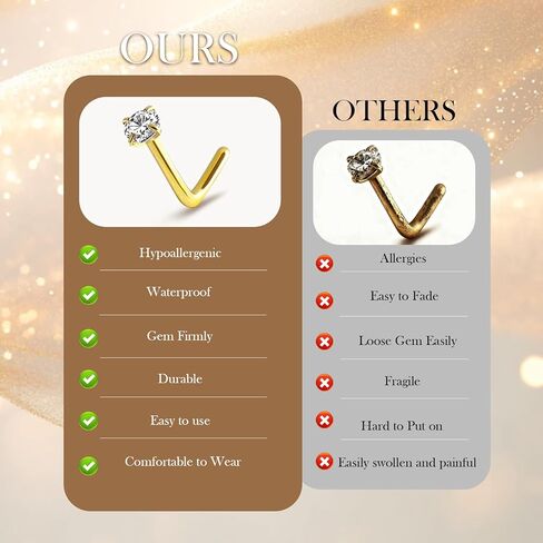 Hypoallergenic 316L Surgical Steel Nose Studs 20G Nose Rings Studs 14K Gold Filled/Silver L Shaped Nose Stud CZ/Heart/Star/Ball Nose Nostrial Piercing Jewelry for Women in Saudi Arabia