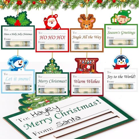 8 Pcs Christmas Money Holders for Cash Gift Funny Wooden Cash Holders Hanging Ornaments with Blessings Here's a Few Bucks Tree Charm Decorations for Xmas Winter Holiday New Year Party Favors in Saudi Arabia