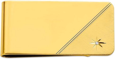Gold Plated Solid Polished and satin Engravable (front only) Star Cut .001ct. Diamond Money Clip 50x25mm Wide-Money-Clip for Men in Saudi Arabia