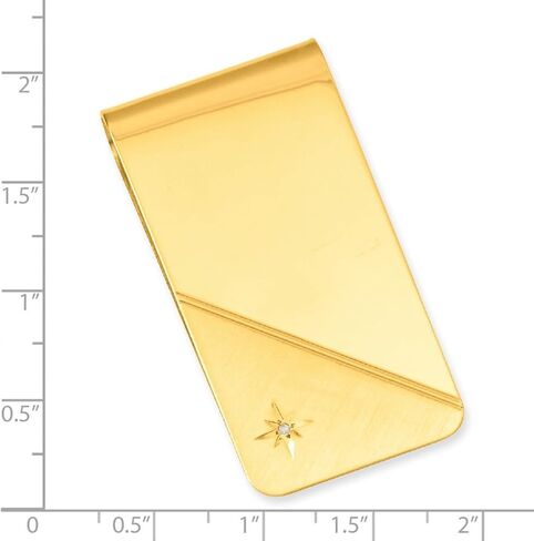 Gold Plated Solid Polished and satin Engravable (front only) Star Cut .001ct. Diamond Money Clip 50x25mm Wide-Money-Clip for Men in Saudi Arabia