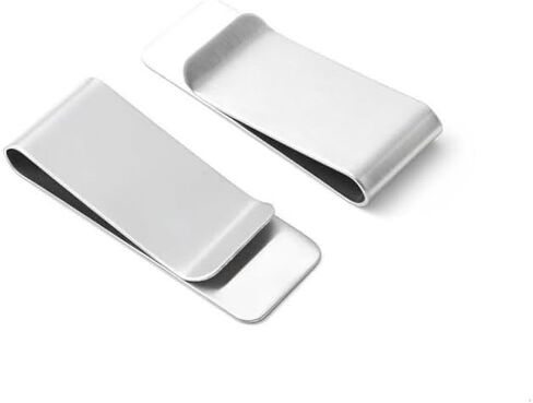 Small Men's Slim Money Clip Stainless Steel Credit Business Card Holder Pocket Cash Wallet(QB06 Two silver) in Saudi Arabia
