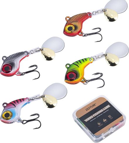 Goture Fishing Lures VIB Tail Spinners Bait Set, Two-Way Spinning Spoon System with Kona Treble Hook, Fixed Tube Anti-Tangle, 3D Eyes Sinking Lures with Tackle Box, Fishing Jigs Fishing Spinner Blade in Kuwait