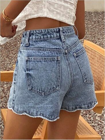 SHENHE Women's Denim Shorts High Waisted Scalloped Frayed Raw Hem Casual Jorts Jean Shorts in Saudi Arabia