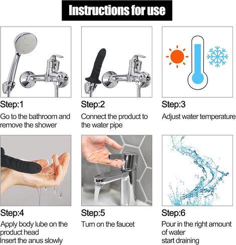 منظف ​​الدش السيليكون ذو 4 فتحات، نظام حقنة شرجية، فوهة دش مياه محمولة، مجموعة تنظيف مهبلية لشطف الشرج للرجال والنساء، أسود in Kuwait