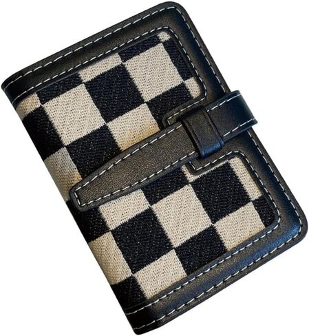 حامل بطاقة الائتمان للنساء من القماش بنمط منقوش ومحفظة مربعات وحامل بطاقات عمل وخفيف الوزن ورفيع وخفيف الوزن (أسود) in Kuwait