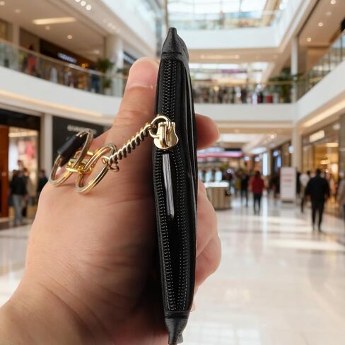 محافظ صغيرة حامل بطاقة الائتمان للنساء محفظة جيب أمامي صغيرة محفظة سفر رفيعة مع سلسلة مفاتيح (أسود) in Kuwait
