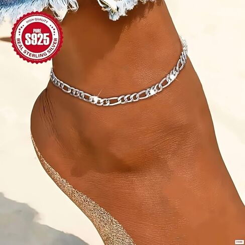 Unisex Figaro Anklet - 925 Sterling Silver Dual-Use Men'S And Women'S Bracelet Anklet - Timeless Style, Adjustable Length in Saudi Arabia