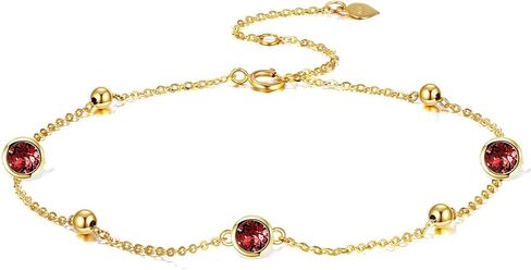 DOVRAN 14K Solid Gold Birthstone Anklet for Women Crystal Chakra Ankle Bracelet Real Gold Jewelry Gift Birthday in Saudi Arabia