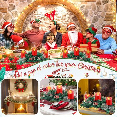 Mudder Christmas Table Centerpiece Set Include 20'' Steel Base 3 Candle Holder 3 LED Candles Flameless Remote Timer Artificial Red Berries Pine Cones Decoration (Candle Included)(Red) in Kuwait