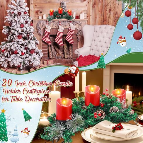 Mudder Christmas Table Centerpiece Set Include 20'' Steel Base 3 Candle Holder 3 LED Candles Flameless Remote Timer Artificial Red Berries Pine Cones Decoration (Candle Included)(Red) in Kuwait