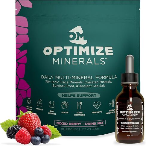 Optimize Minerals Vitamins and Mixed Berry Bundle | All in-One Supplement Pack, Ionic Trace Mineral Blend, Electrolyte and Micronutrient Support in Saudi Arabia