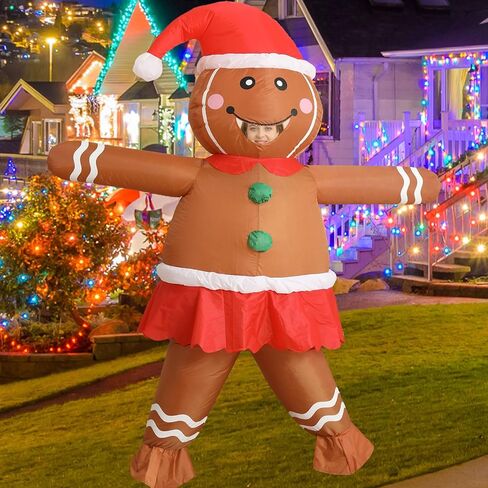 DUOLZ Gingerbread Man Costume Adult,Inflatable Christmas Costumes,Blow up Funny Giant Xmas Character Large Santa Inflatables Gingerbreads in Saudi Arabia
