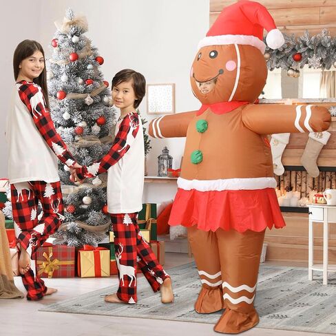 DUOLZ Gingerbread Man Costume Adult,Inflatable Christmas Costumes,Blow up Funny Giant Xmas Character Large Santa Inflatables Gingerbreads in Saudi Arabia