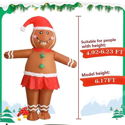 DUOLZ Gingerbread Man Costume Adult,Inflatable Christmas Costumes,Blow up Funny Giant Xmas Character Large Santa Inflatables Gingerbreads in Saudi Arabia