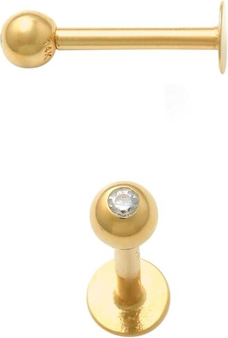 ANYGOLDS 14K REAL Solid Gold Diamond CZ Labret Chin Cartilage Daith Helix Tragus Conch Rook Snug Ear Post Stud Piercing Earring Body Jewelry 16Gauge in Saudi Arabia