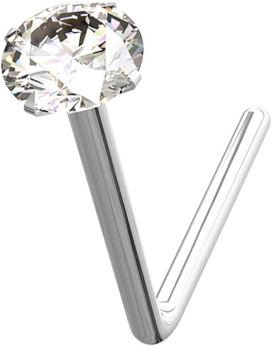 9K Solid Yellow Gold, Rose Gold, White Gold 22 Gauge (0.6mm) L Shaped Nose Stud with Claw Set 1.5mm, 2mm, 2.5mm Cz Gemstone - Nose Pin - Tiny Nose Ring - 9K Gold Nose Piercing Body Jewelry in Saudi Arabia