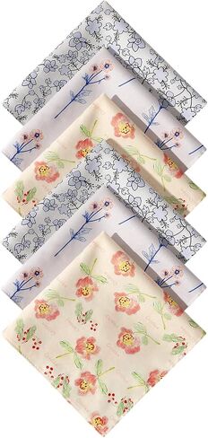 Handkerchiefs for Women, 3/6Pcs Soft Cotton Printed Women's Handkerchiefs Ladies' Floral Printing Hankies 13.78" in Saudi Arabia