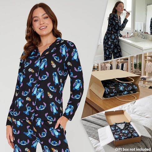 Disney Stitch 2 Pc Pajamas Set for Women, Teens, Soft Top, PJ Pants with Pockets, Lounge Set Sleepwear, for Women in Saudi Arabia