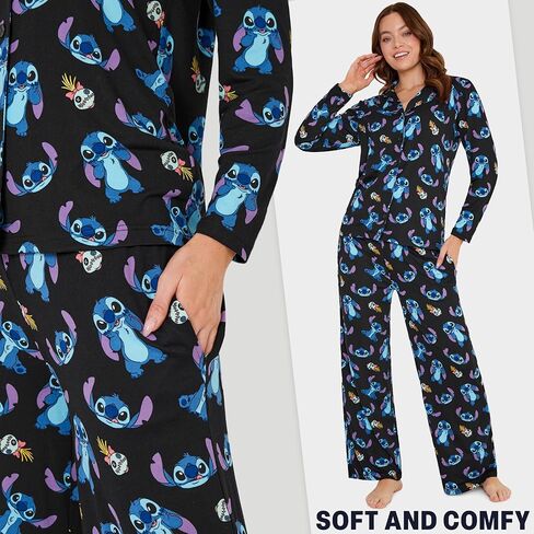 Disney Stitch 2 Pc Pajamas Set for Women, Teens, Soft Top, PJ Pants with Pockets, Lounge Set Sleepwear, for Women in Saudi Arabia