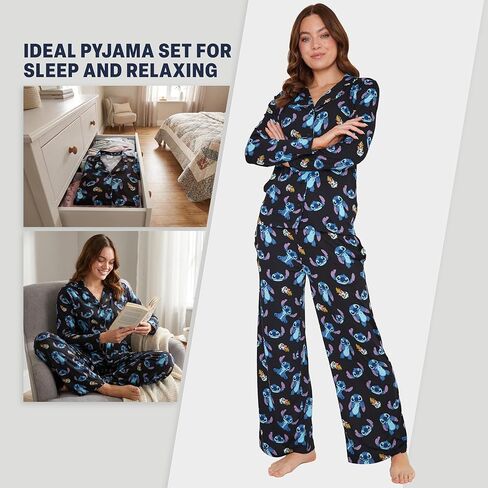 Disney Stitch 2 Pc Pajamas Set for Women, Teens, Soft Top, PJ Pants with Pockets, Lounge Set Sleepwear, for Women in Saudi Arabia