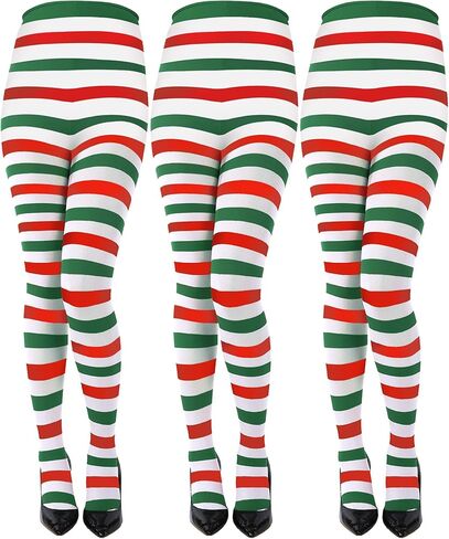 Sumind 3 Pairs Christmas Striped Tights Thigh High Red Green Stripe Stockings Xmas Elf Tight Women Halloween Costume in Saudi Arabia