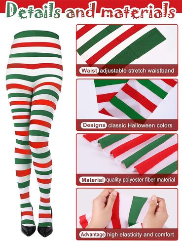 Sumind 3 Pairs Christmas Striped Tights Thigh High Red Green Stripe Stockings Xmas Elf Tight Women Halloween Costume in Saudi Arabia