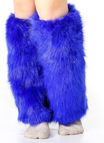 Adult Blue Plush Long Boots Cover Blue Fuzzy Leg Warmers Faux Fur Halloween Accessories for Halloween Theme Event Holiday Party in Saudi Arabia