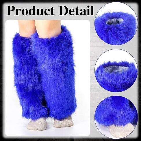 Adult Blue Plush Long Boots Cover Blue Fuzzy Leg Warmers Faux Fur Halloween Accessories for Halloween Theme Event Holiday Party in Saudi Arabia